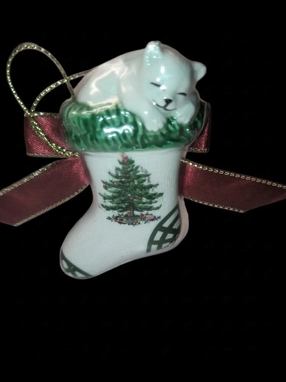 Spode Ceramic Kitten In Stocking Ornament